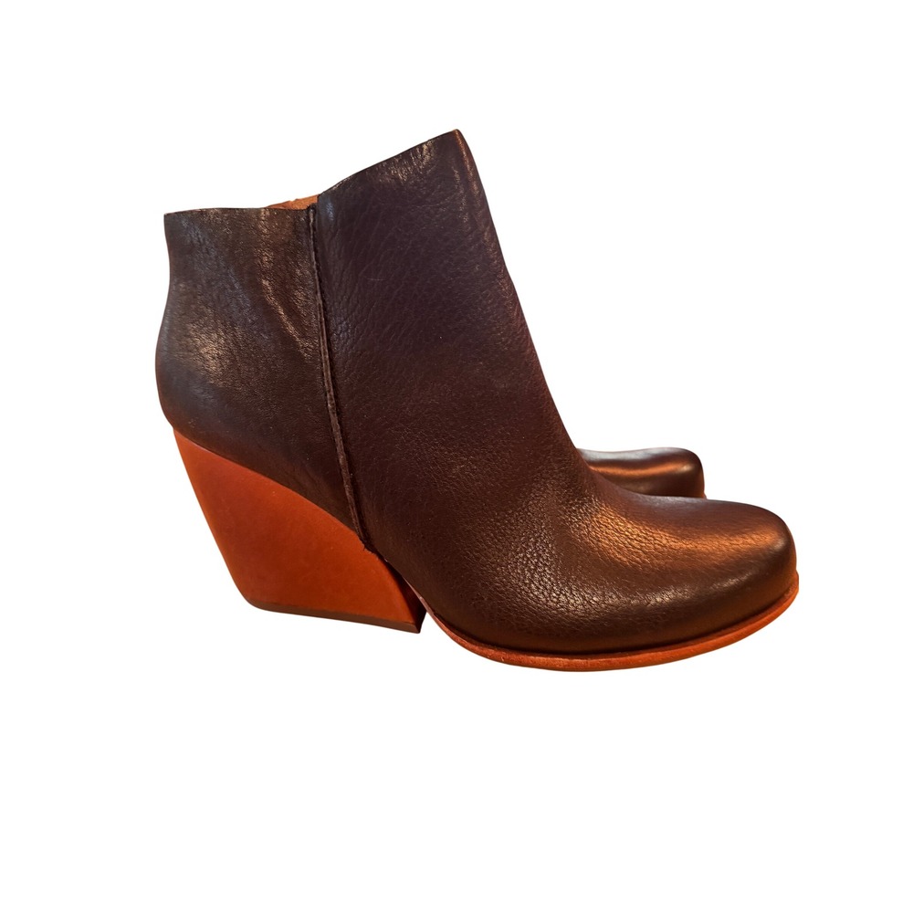 Kork Ease Natalya Black Leather Wedge Ankle Boots Women 10 42 Side Zip Nayalya